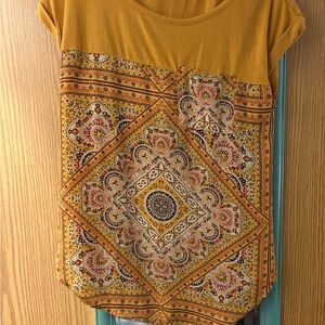 Rewind Mustard and Multicolor Bohemian Short Sleeve Top